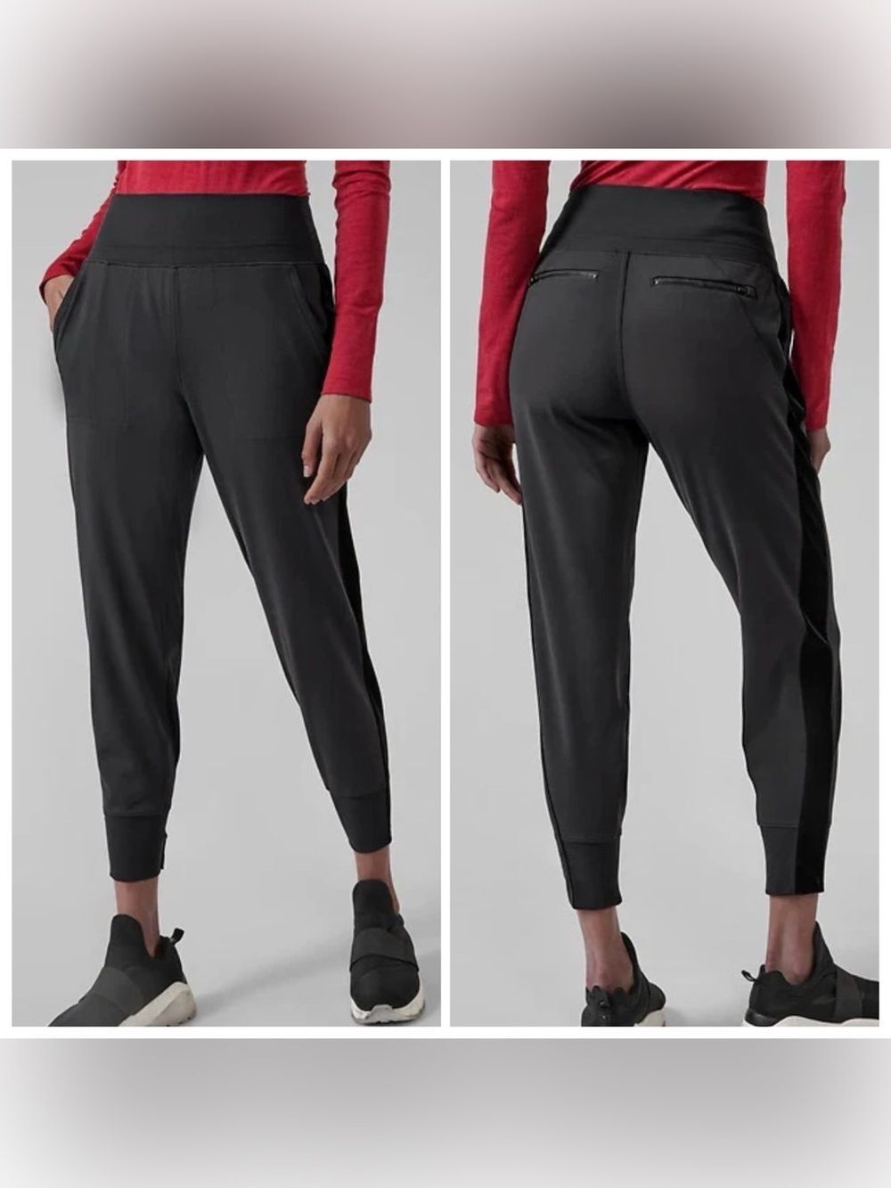 Athleta Venice Velvet Stripe Jogger Style #631855 Black LT (Large Tall)